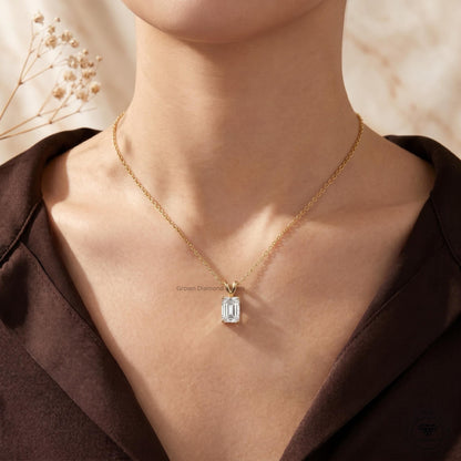 Lab Grown Emerald Diamond Pendant Necklace 18K Gold Dainty - GrownDiamondJewels