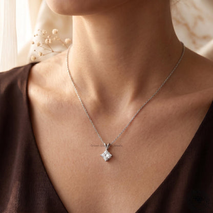 Lab Grown Princess Diamond Solitaire Necklace 18K White Gold - GrownDiamondJewels