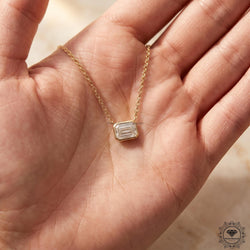 Emerald Diamond Bezel Set Pendant Lab Grown East West - GrownDiamondJewels