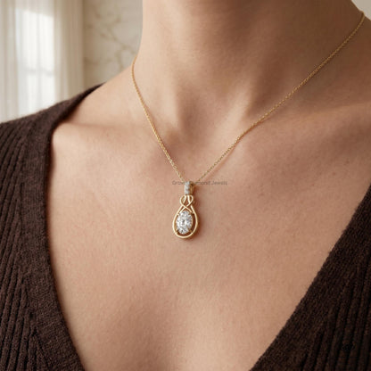 Oval Lab Grown Diamond Infinity Knot Pendant Necklace 14K - GrownDiamondJewels
