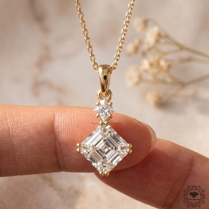 Asscher & Princess Lab Grown Diamond Two Stone Pendant - GrownDiamondJewels