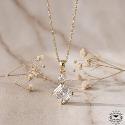 Asscher & Princess Lab Grown Diamond Two Stone Pendant - GrownDiamondJewels