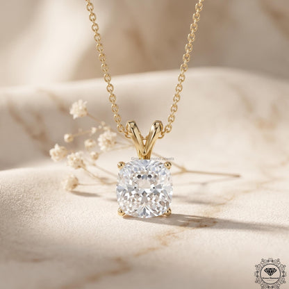 Cushion Cut Lab Grown Diamond Solitaire Pendant Necklace - GrownDiamondJewels