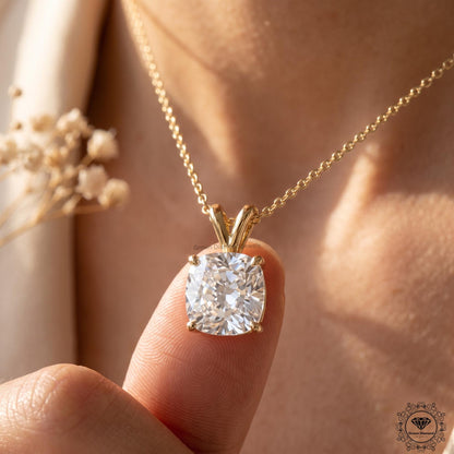 Cushion Cut Lab Grown Diamond Solitaire Pendant Necklace - GrownDiamondJewels