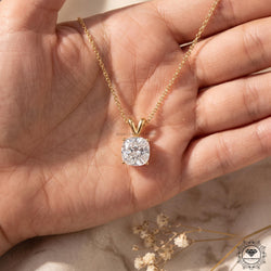 Cushion Cut Lab Grown Diamond Solitaire Pendant Necklace - GrownDiamondJewels