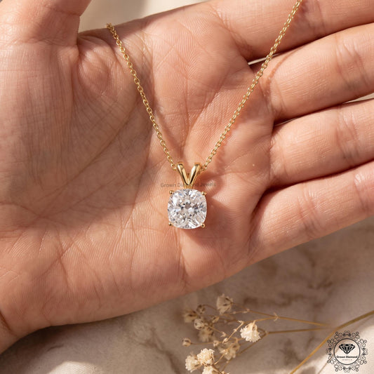 Cushion Cut Lab Grown Diamond Solitaire Pendant Necklace - GrownDiamondJewels
