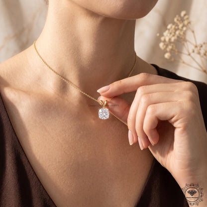 Cushion Cut Lab Grown Diamond Solitaire Pendant Necklace - GrownDiamondJewels