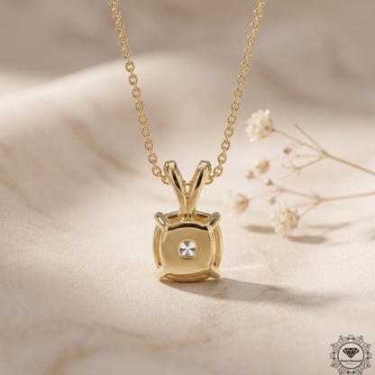 Cushion Cut Lab Grown Diamond Solitaire Pendant Necklace - GrownDiamondJewels