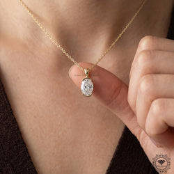 Lab Grown Oval Diamond Tension Set Pendant Necklace 14K Gold - GrownDiamondJewels
