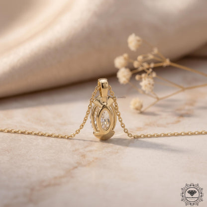 Lab Grown Oval Diamond Tension Set Pendant Necklace 14K Gold - GrownDiamondJewels
