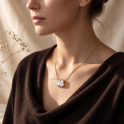 Emerald & Pear Lab Grown Diamond Toi Et Moi Necklace 10K - GrownDiamondJewels