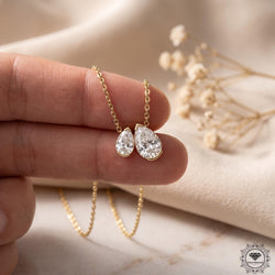Pear Shaped Lab Grown Diamond Toi et Moi Necklace 10K Gold - GrownDiamondJewels