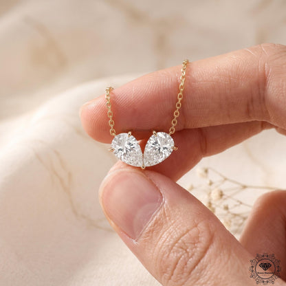 Toi et Moi Double Inverted Pear Diamond Necklace Two Stone - GrownDiamondJewels