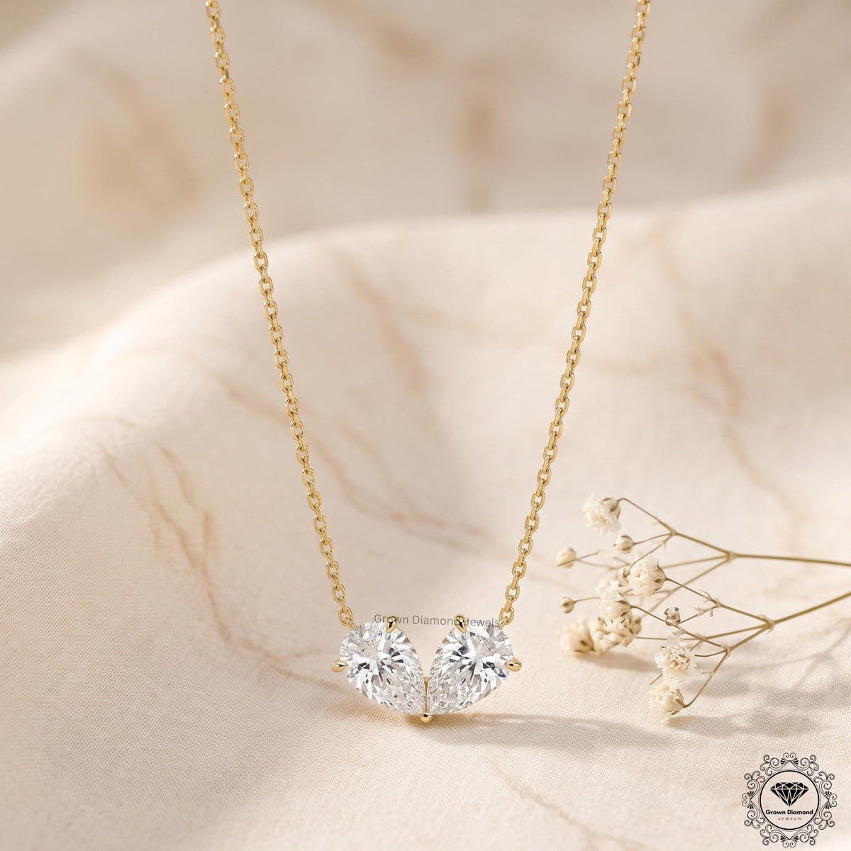 Toi et Moi Double Inverted Pear Diamond Necklace Two Stone - GrownDiamondJewels