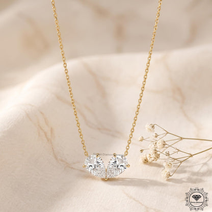 Toi et Moi Double Inverted Pear Diamond Necklace Two Stone - GrownDiamondJewels