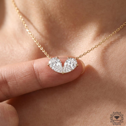 Toi et Moi Double Inverted Pear Diamond Necklace Two Stone - GrownDiamondJewels