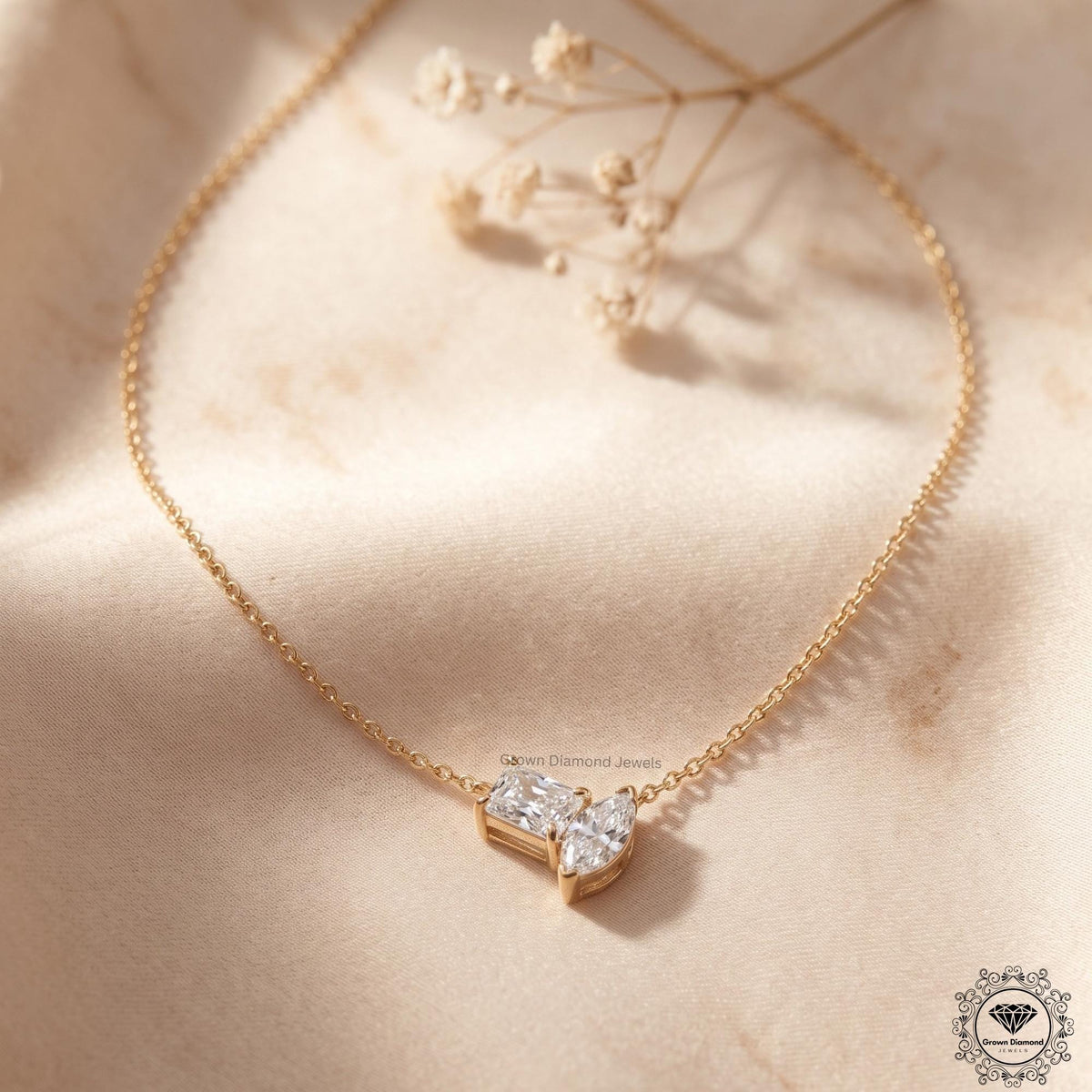 Radiant & Marquise Lab Grown Diamond Toi Et Moi Pendant - GrownDiamondJewels
