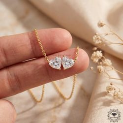 Heart Shaped Toi et Moi Necklace Lab Diamond Two Stone 14K - GrownDiamondJewels