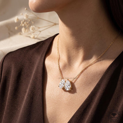 Toi Et Moi Oval & Pear Lab Grown Diamond Necklace 18K Gold - GrownDiamondJewels