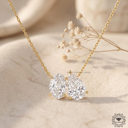 Toi Et Moi Oval & Pear Lab Grown Diamond Necklace 18K Gold - GrownDiamondJewels