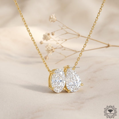 Toi Et Moi Oval & Pear Lab Grown Diamond Necklace 18K Gold - GrownDiamondJewels
