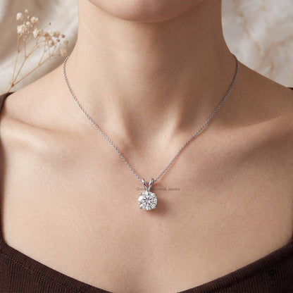 Round Cut Lab Grown Diamond Solitaire Pendant 14K White Gold - GrownDiamondJewels