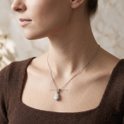 Pear Diamond Solitaire Pendant Necklace 14K White Gold - GrownDiamondJewels