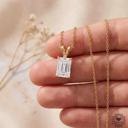 Lab Grown Emerald Diamond Pendant Necklace 18K Gold Dainty - GrownDiamondJewels
