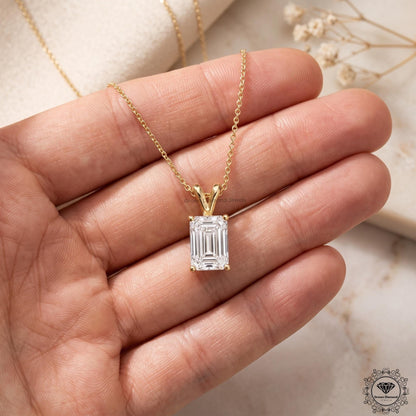 Lab Grown Emerald Diamond Pendant Necklace 18K Gold Dainty - GrownDiamondJewels