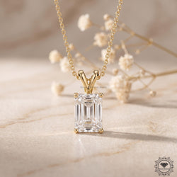 Lab Grown Emerald Diamond Pendant Necklace 18K Gold Dainty - GrownDiamondJewels