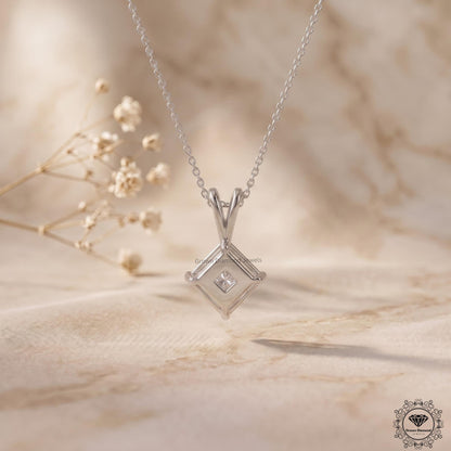 Lab Grown Princess Diamond Solitaire Necklace 18K White Gold - GrownDiamondJewels