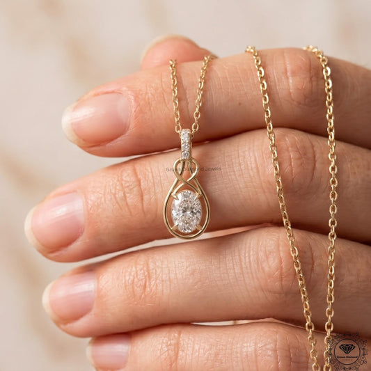Oval Lab Grown Diamond Infinity Knot Pendant Necklace 14K - GrownDiamondJewels