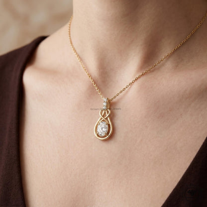 Oval Lab Grown Diamond Infinity Knot Pendant Necklace 14K - GrownDiamondJewels