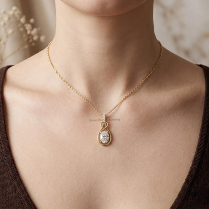 Oval Lab Grown Diamond Infinity Knot Pendant Necklace 14K - GrownDiamondJewels
