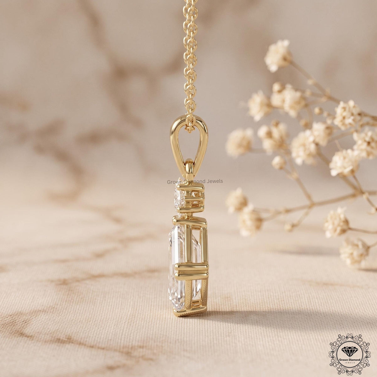 Asscher & Princess Lab Grown Diamond Two Stone Pendant - GrownDiamondJewels