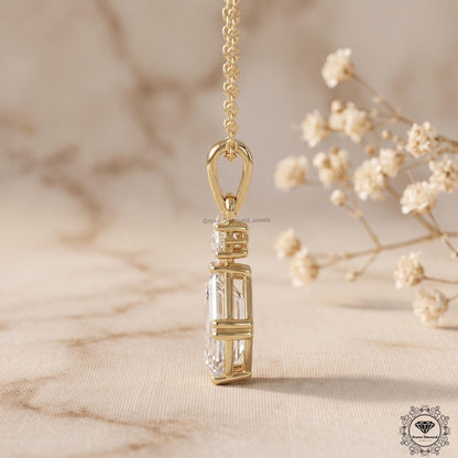Asscher & Princess Lab Grown Diamond Two Stone Pendant - GrownDiamondJewels