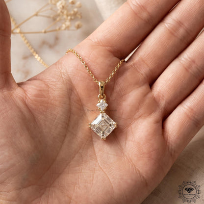 Asscher & Princess Lab Grown Diamond Two Stone Pendant - GrownDiamondJewels