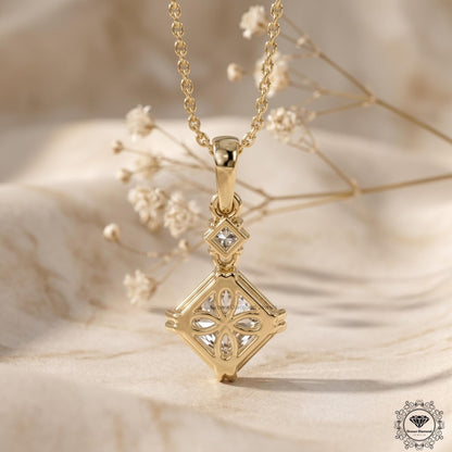 Asscher & Princess Lab Grown Diamond Two Stone Pendant - GrownDiamondJewels