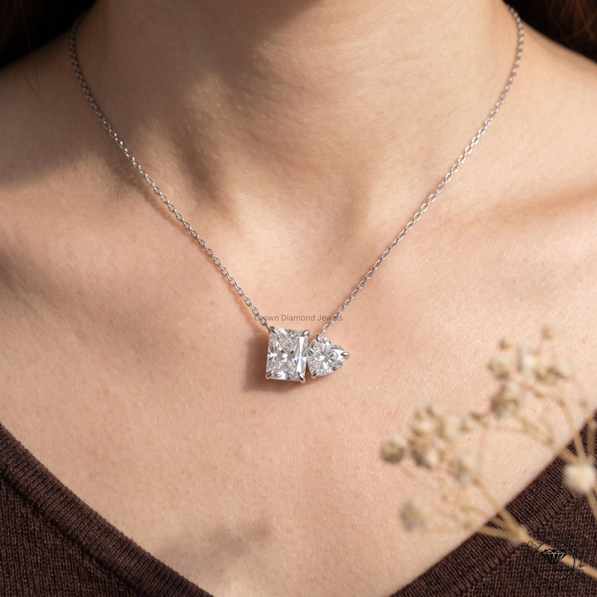 Radiant & Heart Lab Grown Diamond Toi et Moi White Gold - GrownDiamondJewels