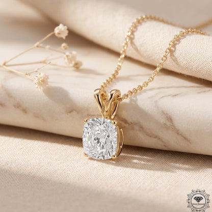 Cushion Cut Lab Grown Diamond Solitaire Pendant Necklace - GrownDiamondJewels