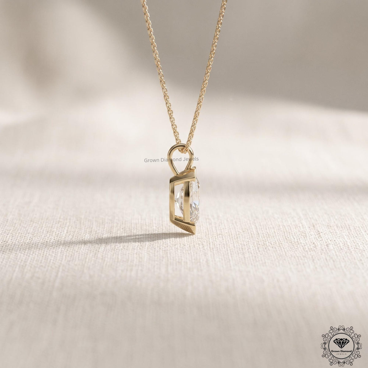 Lab Grown Oval Diamond Tension Set Pendant Necklace 14K Gold - GrownDiamondJewels