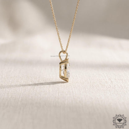 Lab Grown Oval Diamond Tension Set Pendant Necklace 14K Gold - GrownDiamondJewels