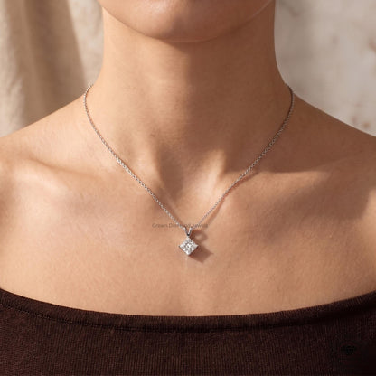 Lab Grown Princess Diamond Solitaire Necklace 18K White Gold - GrownDiamondJewels