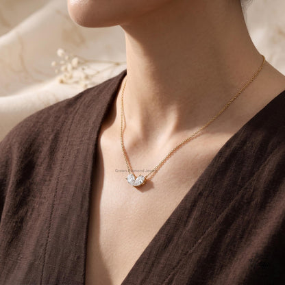 Toi et Moi Double Inverted Pear Diamond Necklace Two Stone - GrownDiamondJewels