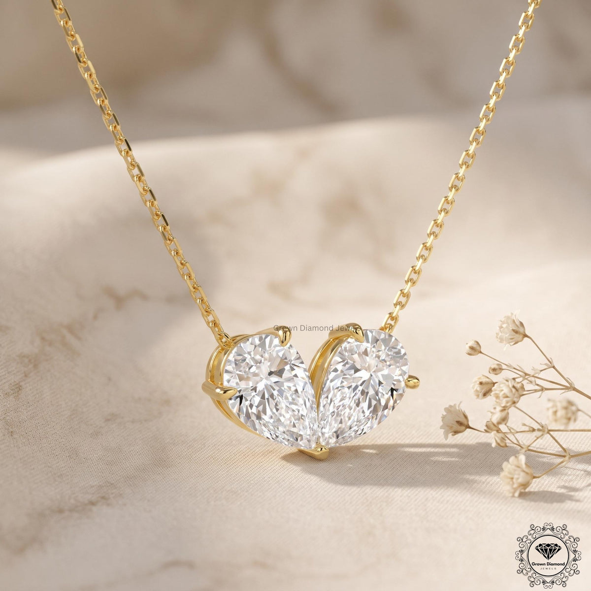 Toi et Moi Double Inverted Pear Diamond Necklace Two Stone - GrownDiamondJewels