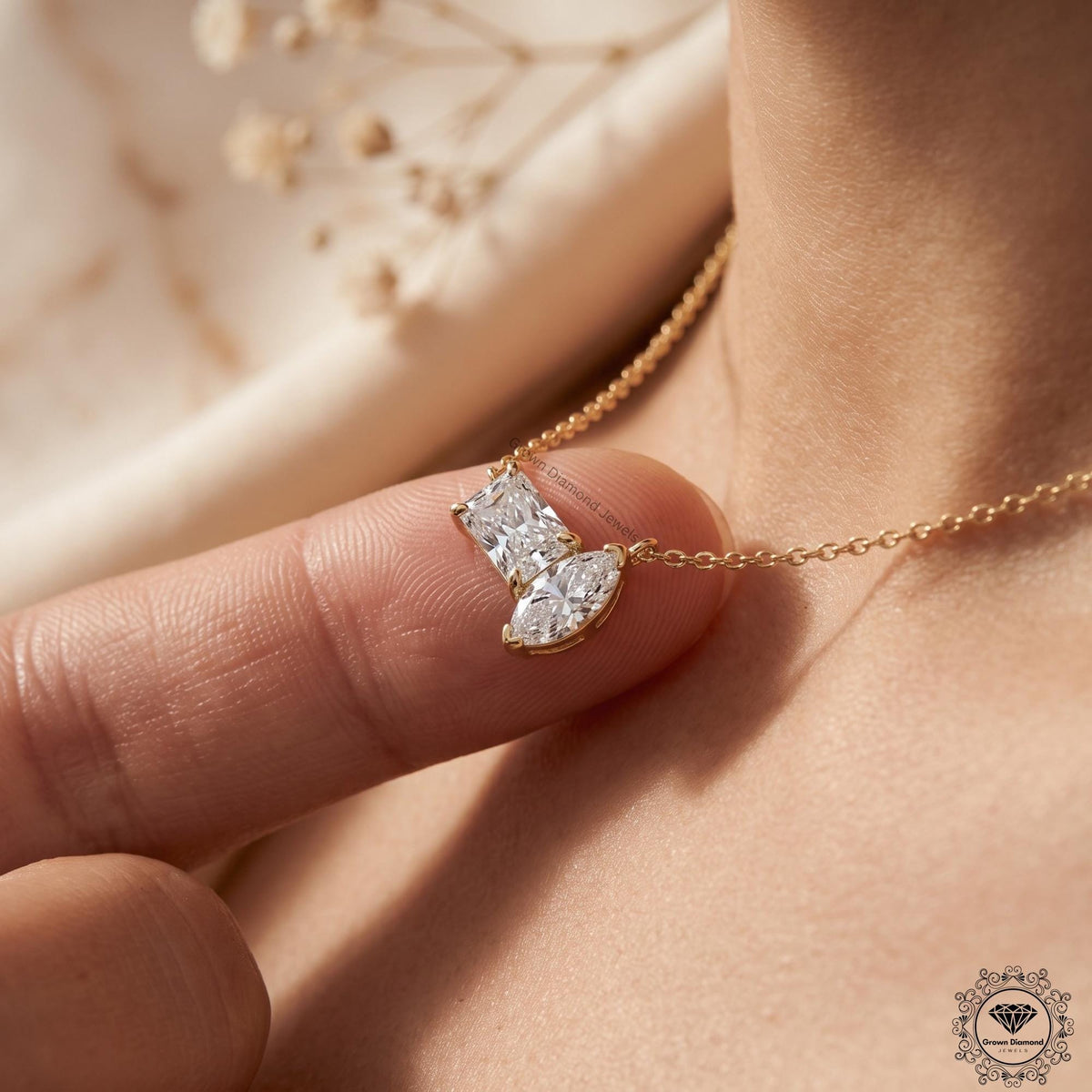 Radiant & Marquise Lab Grown Diamond Toi Et Moi Pendant - GrownDiamondJewels