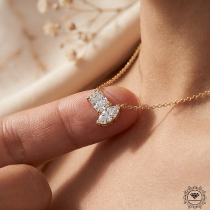 Radiant & Marquise Lab Grown Diamond Toi Et Moi Pendant - GrownDiamondJewels