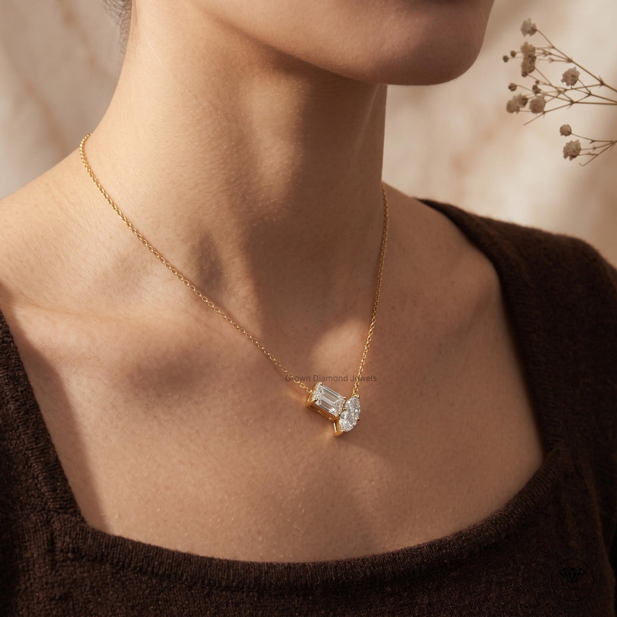 Radiant & Marquise Lab Grown Diamond Toi Et Moi Pendant - GrownDiamondJewels