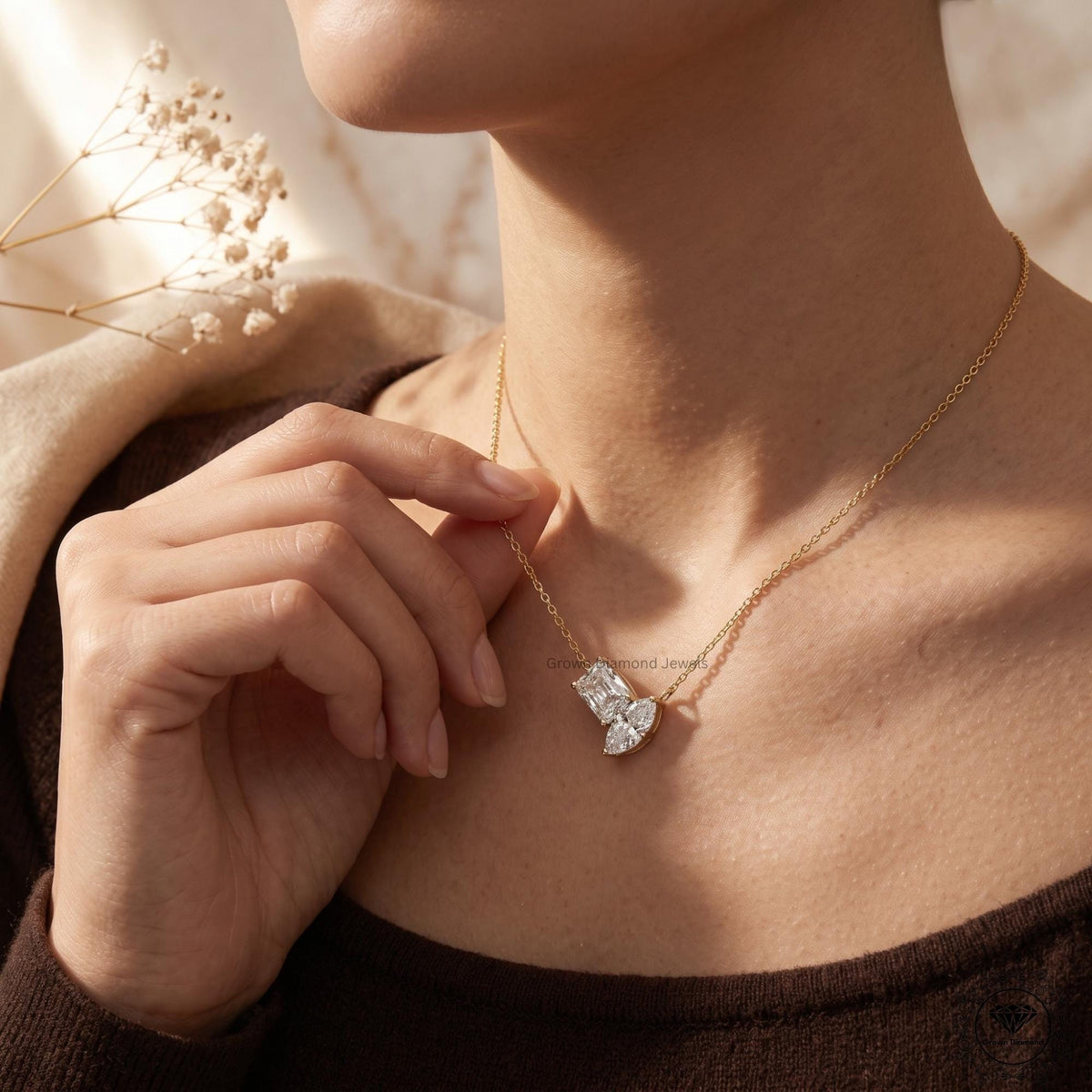 Radiant & Marquise Lab Grown Diamond Toi Et Moi Pendant - GrownDiamondJewels