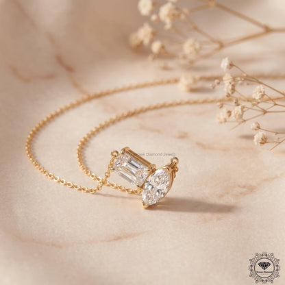Radiant & Marquise Lab Grown Diamond Toi Et Moi Pendant - GrownDiamondJewels